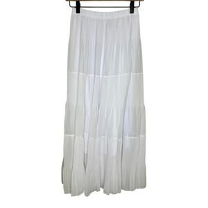 Nashalyly White Maxi Skirt Pleated Tiered Boho Chiffon Elastic Waist Lined Small